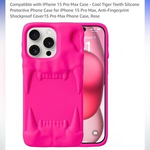 Pink Silicone iPhone 15 Pro Max Case with Textured tiger teeth Design